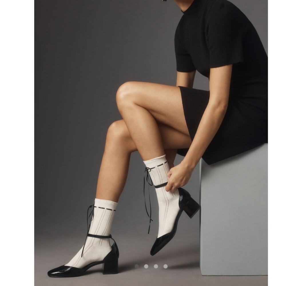 Reformation Black and White Lace-Up Block Heel Boots